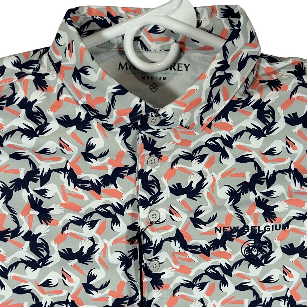 Matte Grey New Belgium Pelican Polo Shirt Mens Medium Grey Bird Print New